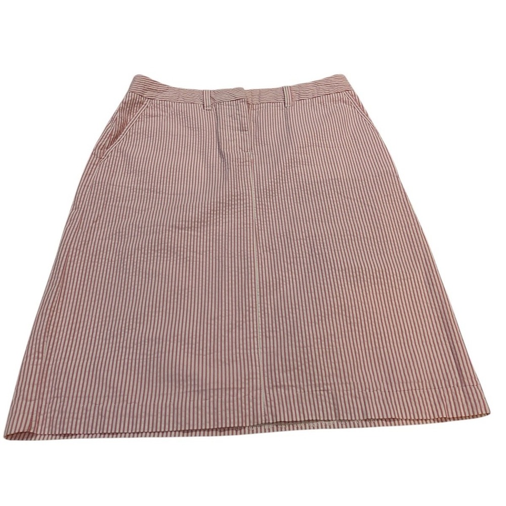 LL Bean Pink Striped Seersucker‎ Skirt Size 8 Pockets 100% Cotton Preppie